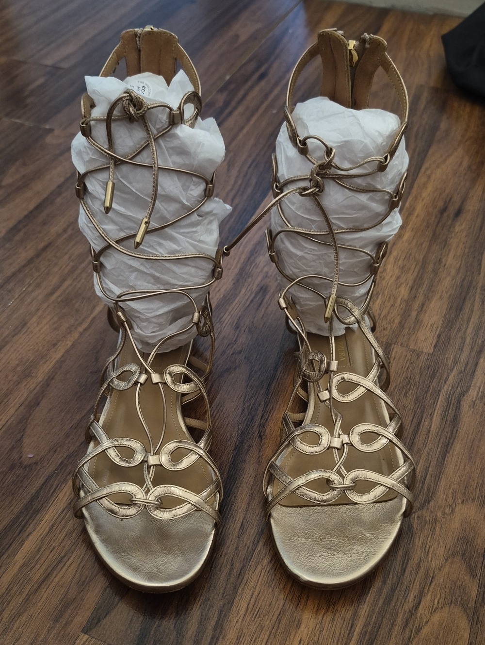 Aquazzura Gold Gladiator Lace-Up Sandals